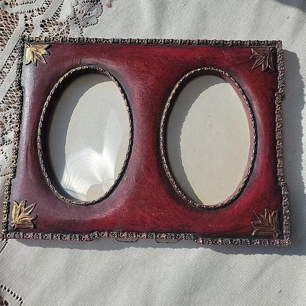 Vtg Victorian Western photo picture frames 5pc set mixed lot faux wood metal